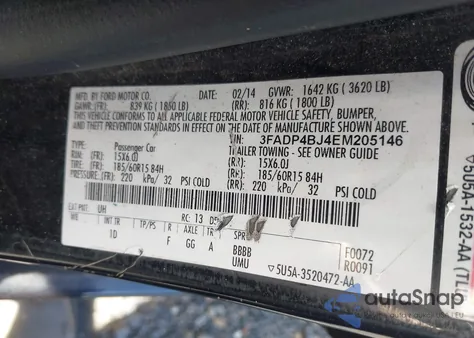2014 Ford Fiesta Se z USA, uszkodzony, nr VIN 3FADP4BJ4EM205146